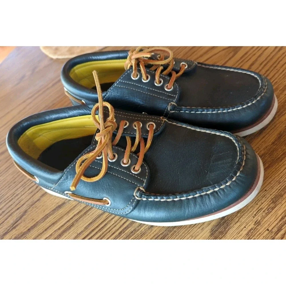 LL‎ Bean Signature Boat Shoes Men's Size 8.5 D Dark Blue Navy Lace-up Leather